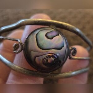 Vintage Alpaca Silver & Abalone Shell Cuff Bracelet